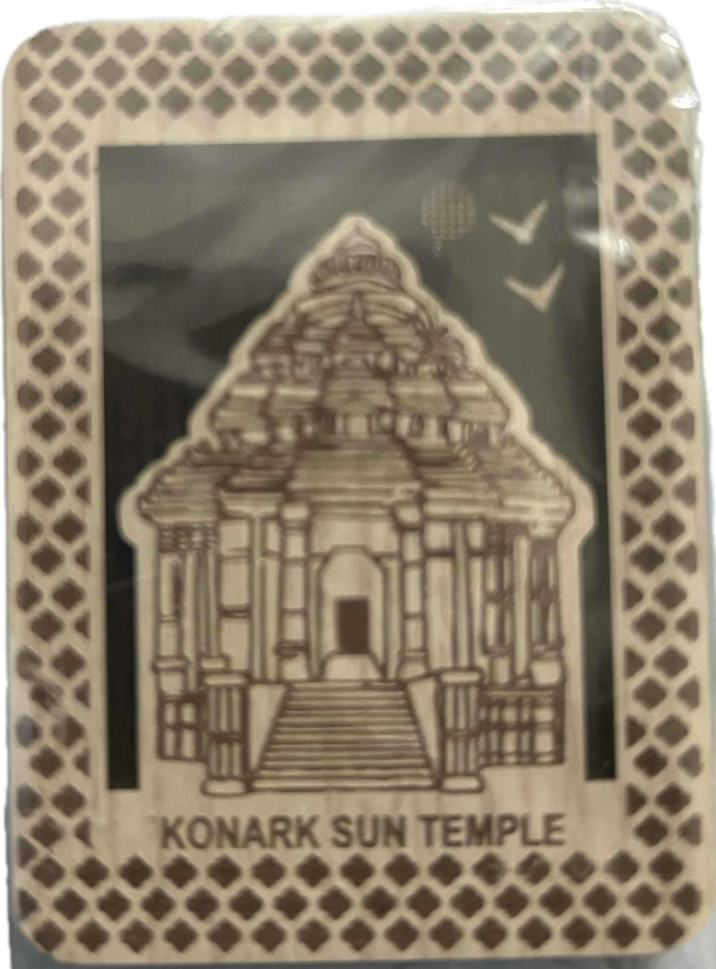 Carved Wooden Konark Sun Temple Fridge Magnet
