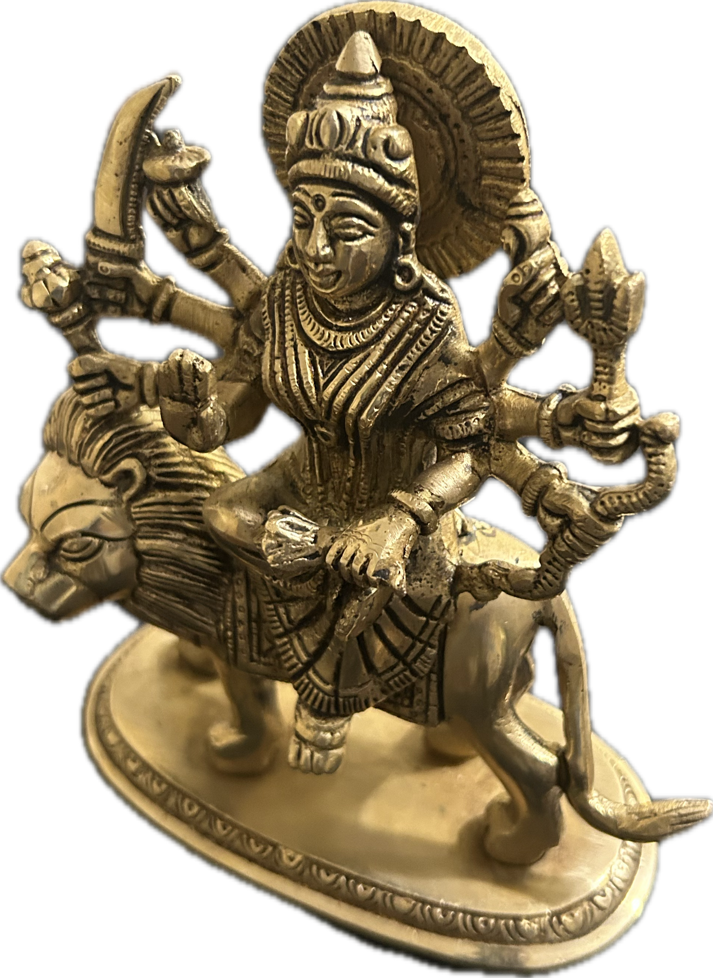 Brass Durga Mata Idol with Lion Mount