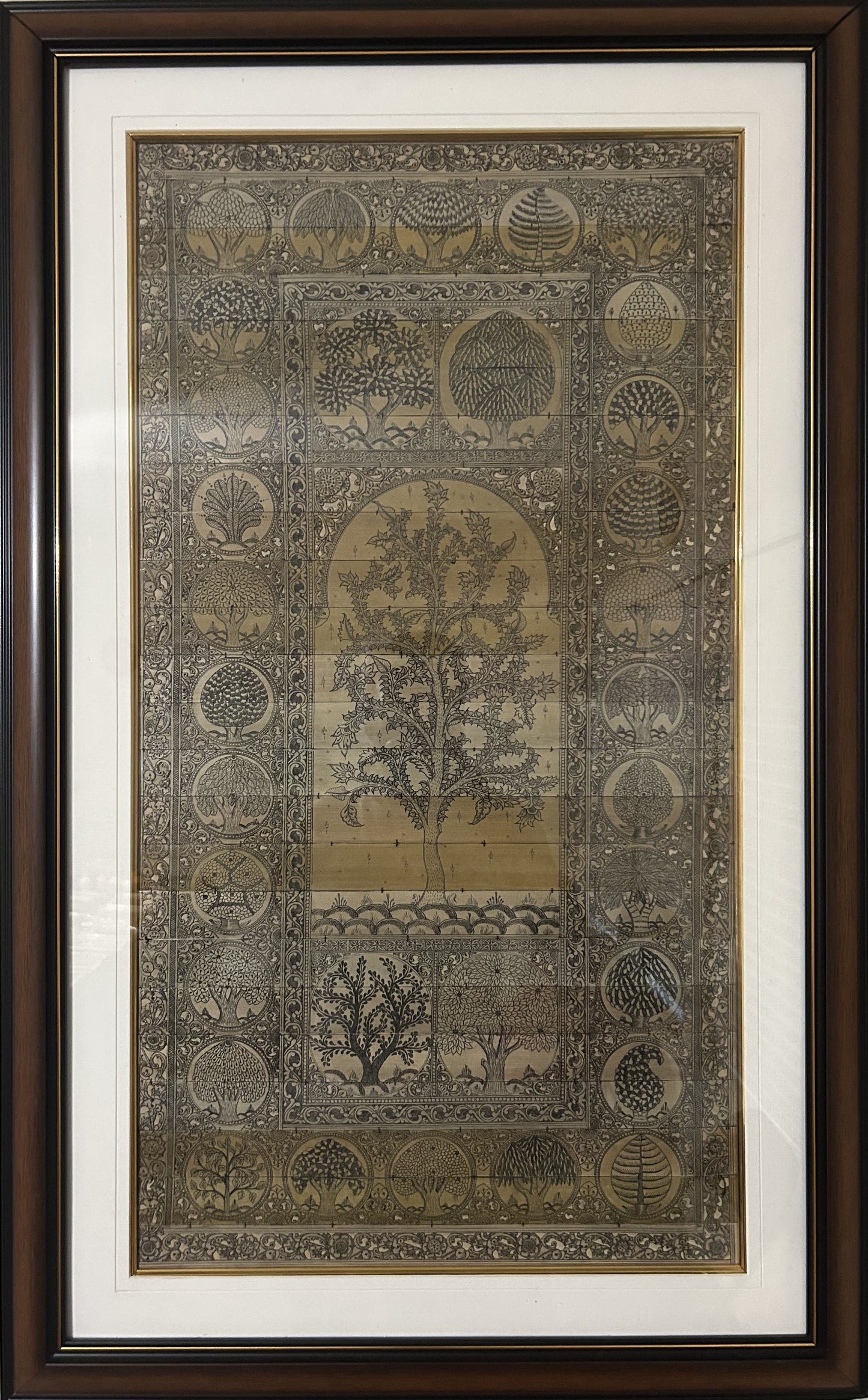 Framed Pattachitra Palm Tree Carving