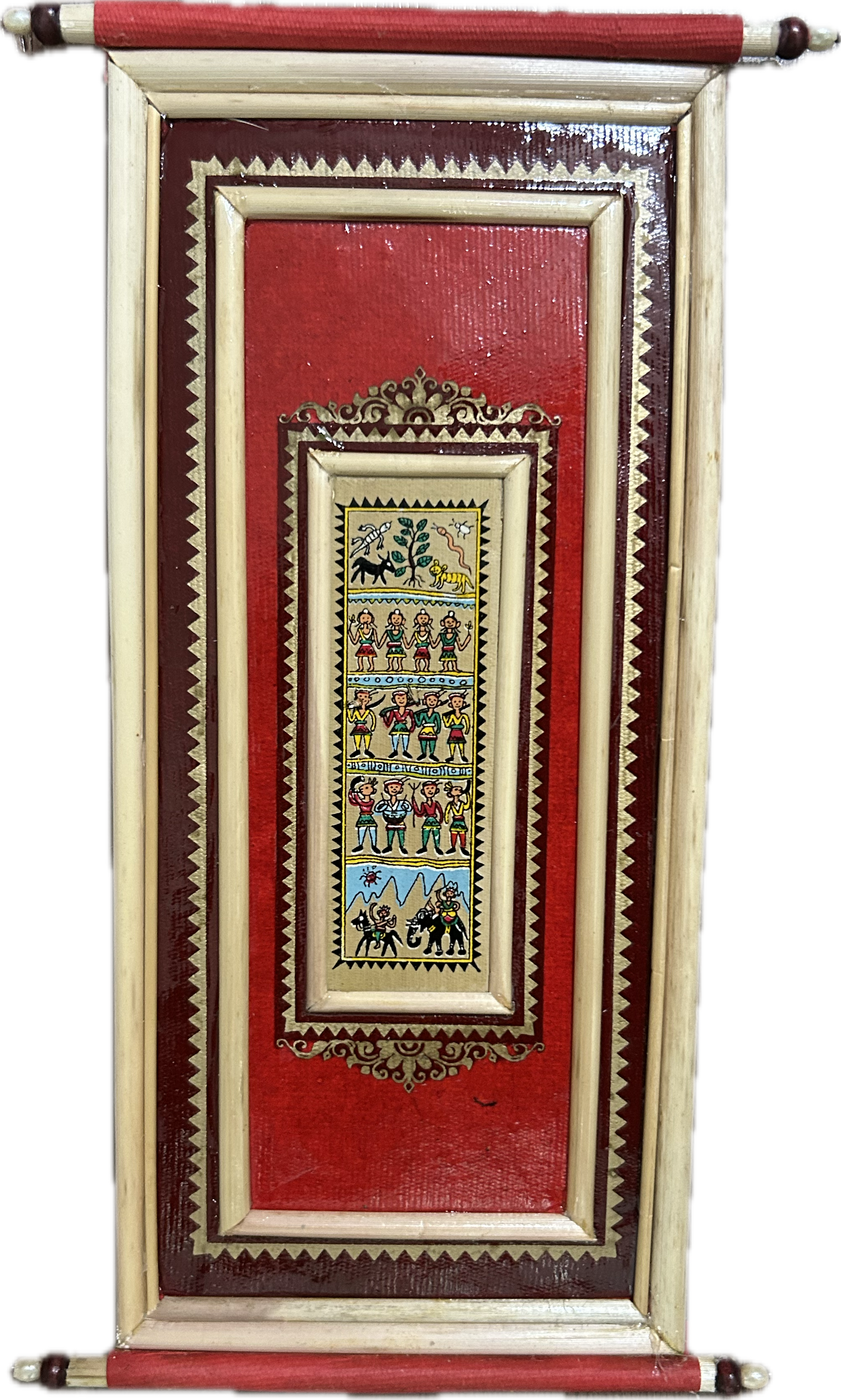 Framed Indian Tribal Art 7" X 3"