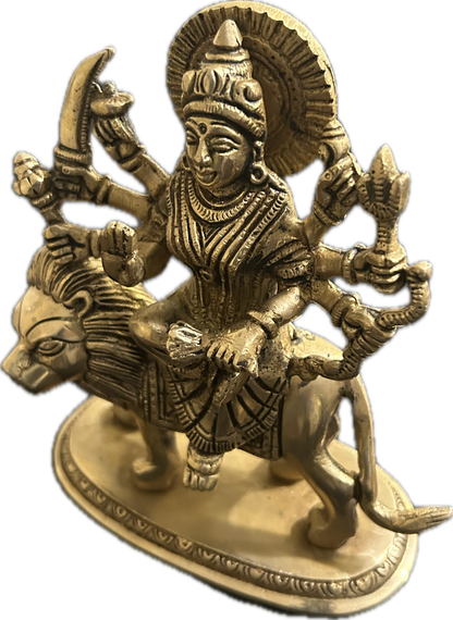 Brass Durga Mata Idol with Lion Mount