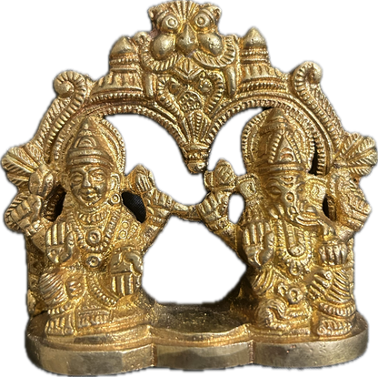 Brass Lakshmi Ganesh Idol - Duo of Wealth and Wisdom