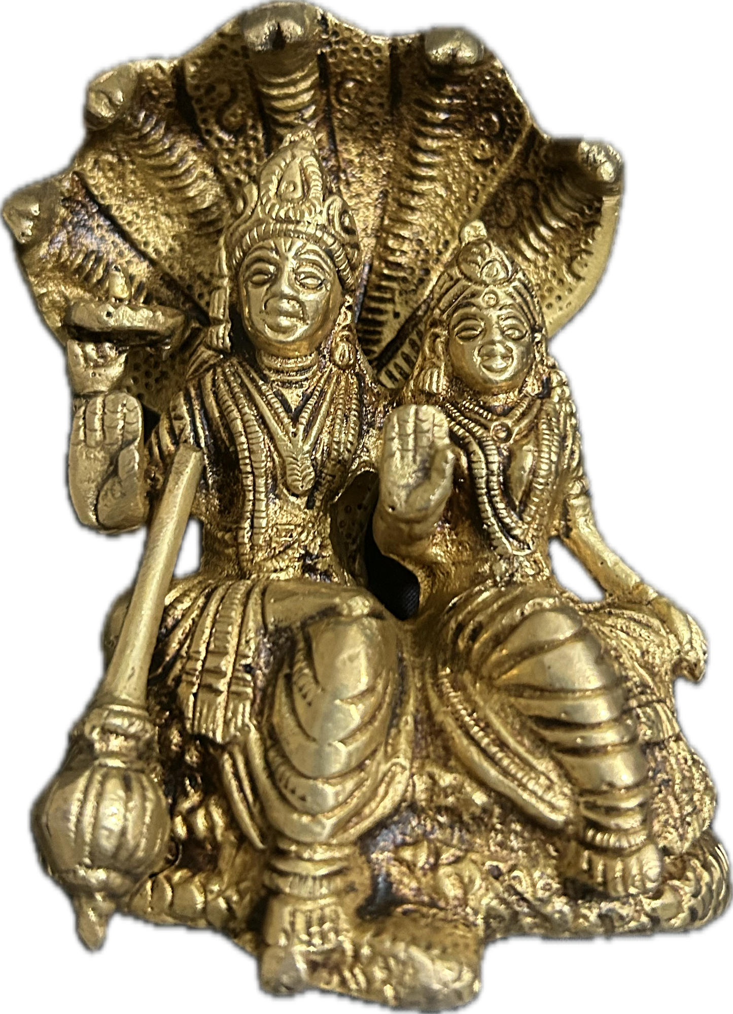 Brass Vishnu and Lakshmi Idol - Divine Couple on Sheshnag