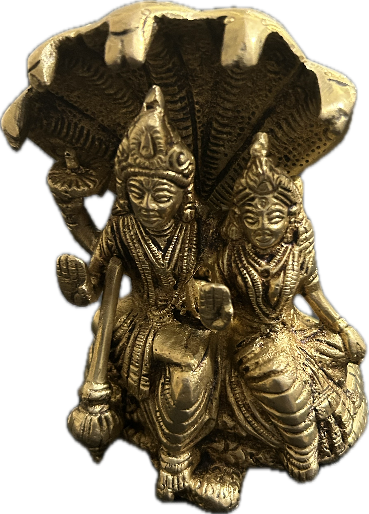 Brass Vishnu and Lakshmi Idol - Divine Couple on Sheshnag