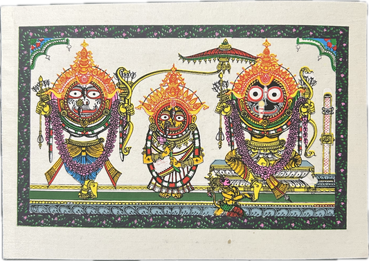 Hand-Painted Jagannath Trio Painting 14.6" X 10"