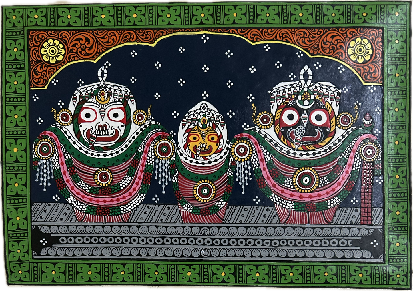 Hand-Painted Jagannath Trio Painting 14.6" X 10"