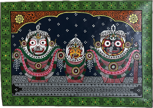 Hand-Painted Jagannath Trio Painting 14.6" X 10"