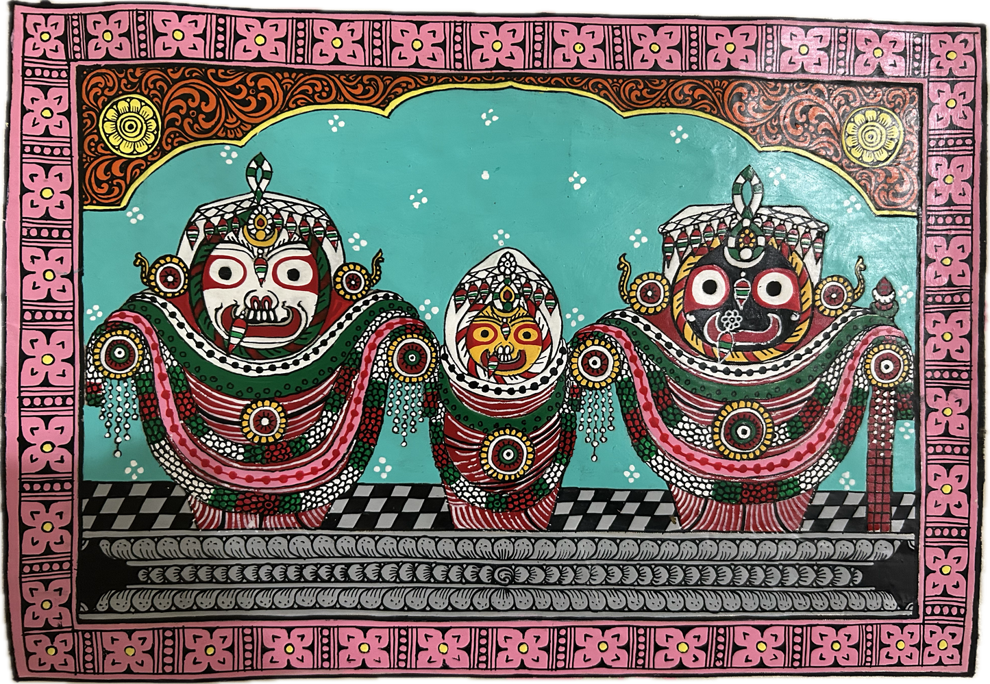 Hand-Painted Jagannath Trio Painting 14.6" X 10"