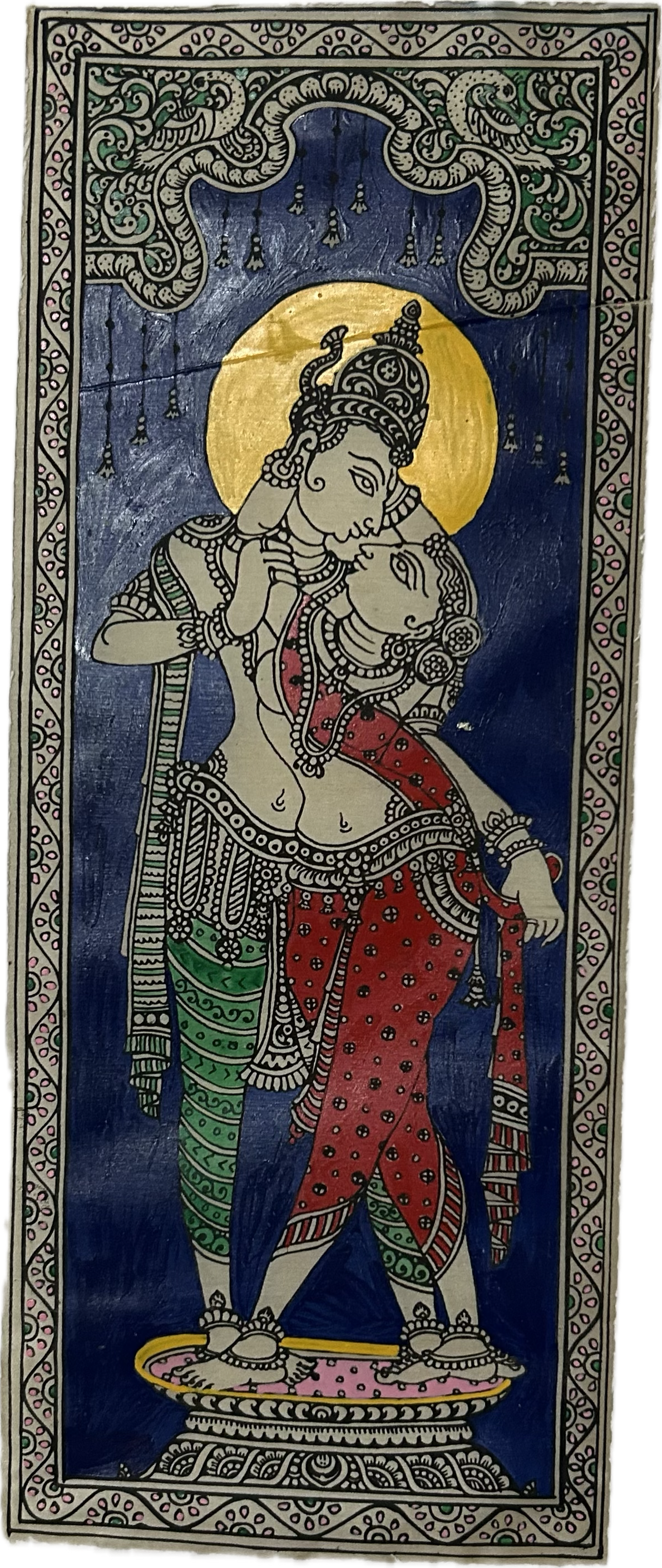 Hand-Painted Madhubani Painting - Radha Krishna Love Story 6.6" X 17"