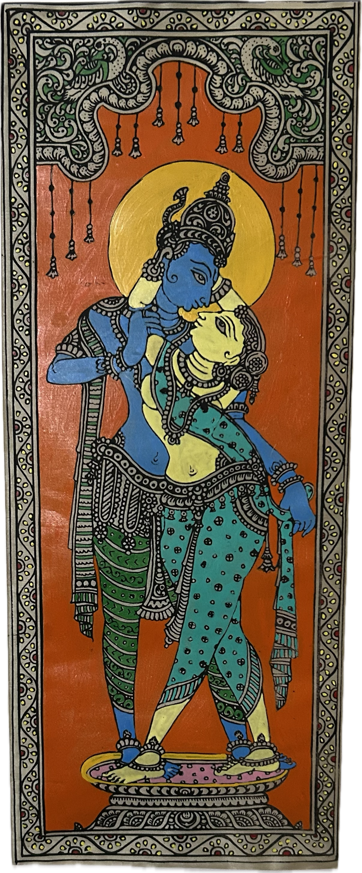 Hand-Painted Madhubani Painting - Radha Krishna Love Story 6.6" X 17"