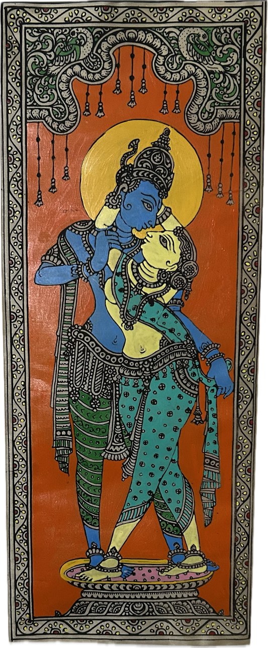 Hand-Painted Madhubani Painting - Radha Krishna Love Story 6.6" X 17"