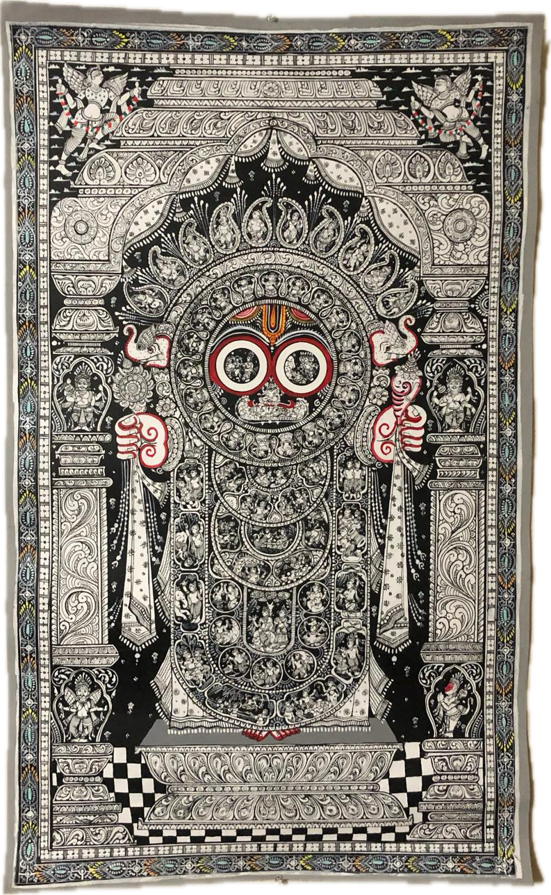 Monochrome Pattachitra Jagannath Wall Art - 39'' x 24''